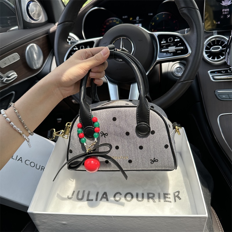 JULIA COURIER女包荔枝纹紫色波士顿包包女2025新款单肩斜挎腋下