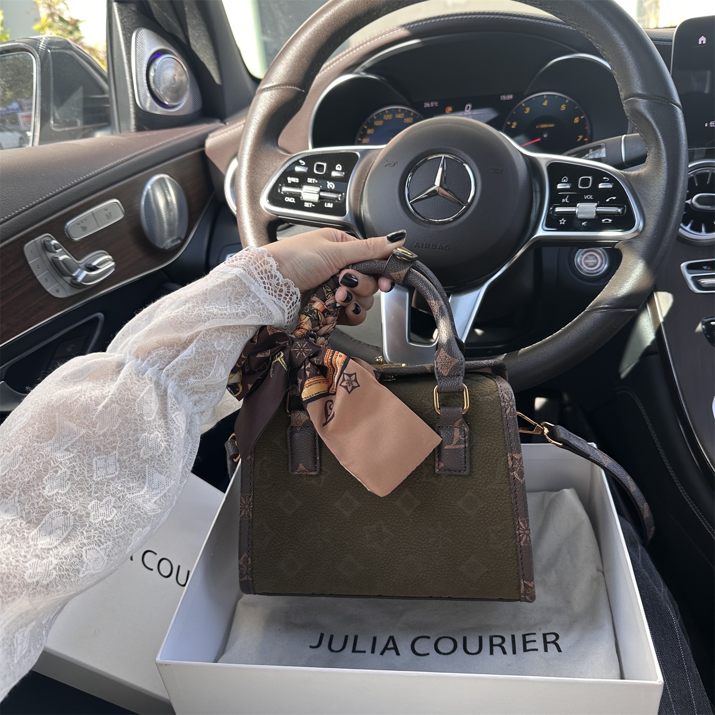 JULIA COURIER女包复古橄榄绿波士顿包包2025新款单肩斜挎包通勤