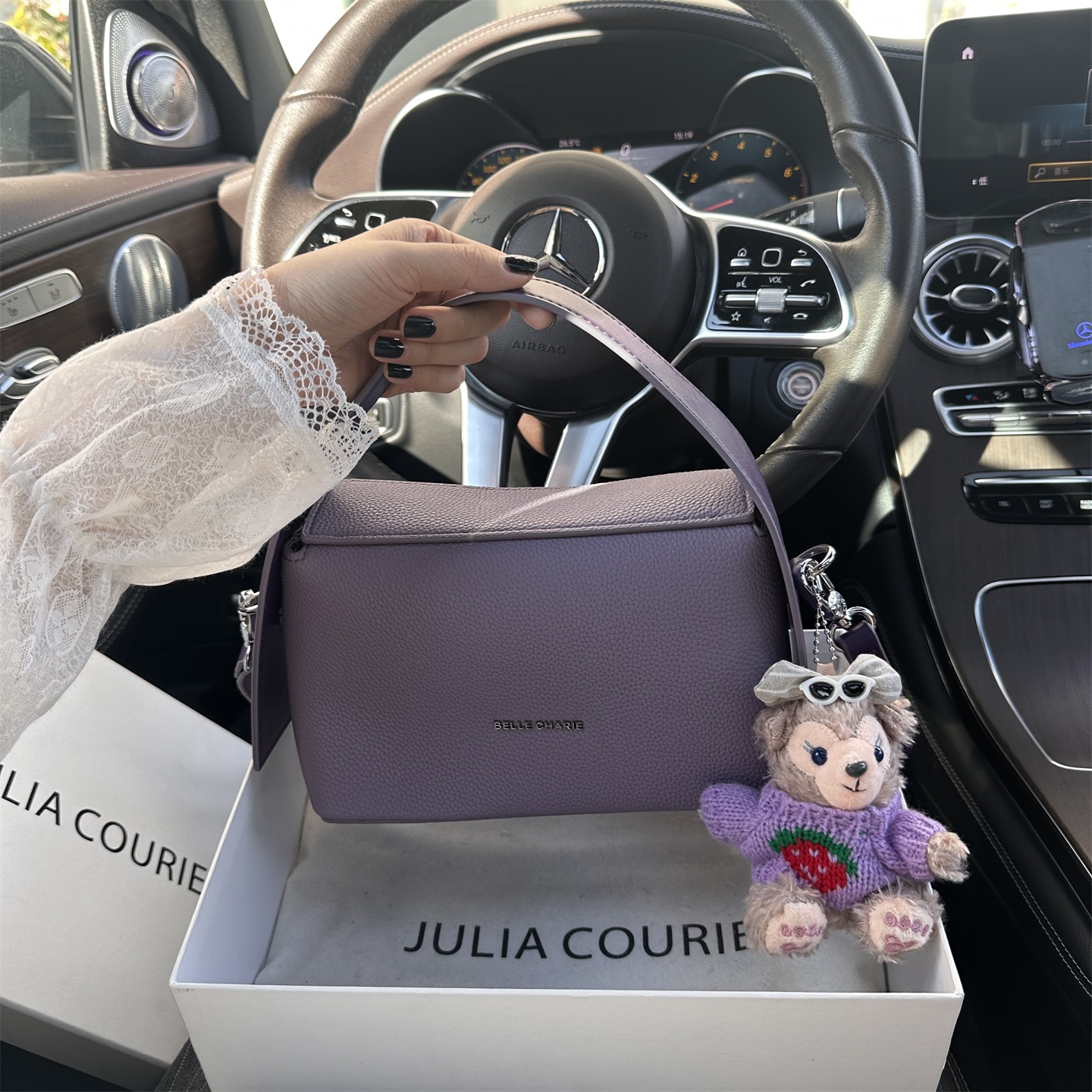 JULIA COURIER女包荔枝纹波士顿包包女2025新款大容量单肩斜挎包