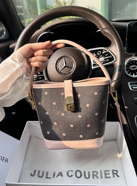 JULIA COURIER女包牛仔波点水桶包包女2026新款大容量单肩斜挎包