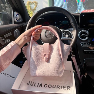 JULIA COURIER女包镶钻绣花菜篮子包包女2025新款单肩斜挎水桶包
