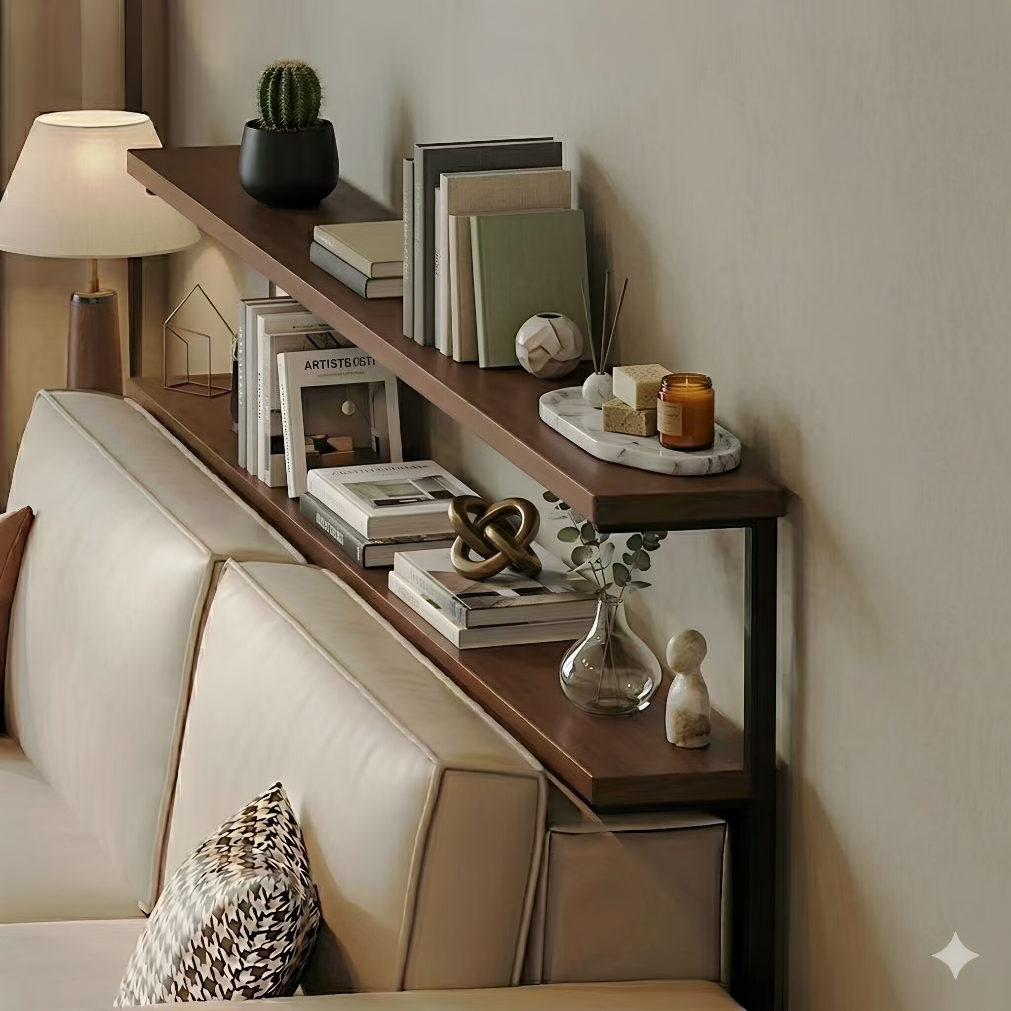 沙发后暖气片置物架床头尾缝隙长条窄桌子双层省空间订制收纳背柜