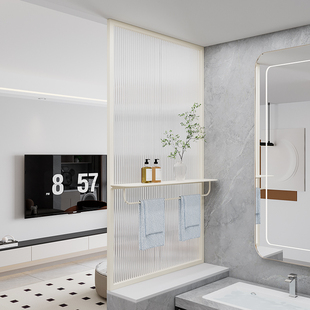 奶油风卫生间半墙屏风干湿区洗手台毛巾置物架隔断不锈钢铁艺定制