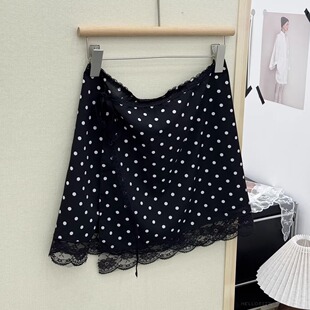 韩国东大门春夏新款 叠穿复古波点系带裙帘黑色短裙围裙半身裙屁帘
