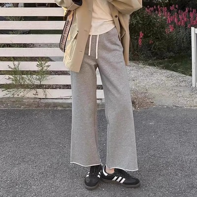 seawhen海维恩 新品韩版洋气时髦显瘦显腿长毛圈毛边九分微喇裤女
