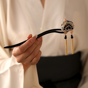 刀马旦脸谱小众设计檀木发簪手古风汉服日常盘发簪旗袍配饰发饰品