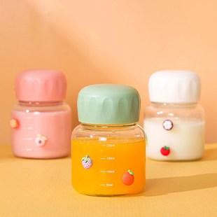 小可爱胖胖杯玻璃水杯燕麦分装牛奶杯学生便携带杯迷你摇摇杯