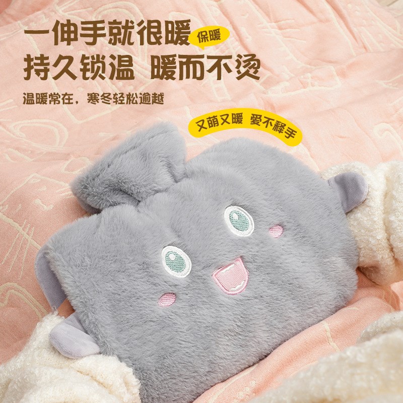 暖水袋灌水大号双插手毛绒布套可爱卡通注水热水袋暖手暖肚子