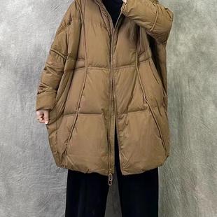 冬季时尚大码休闲款白鸭绒羽绒外套连帽纯色羽绒服保暖茧型胖MM