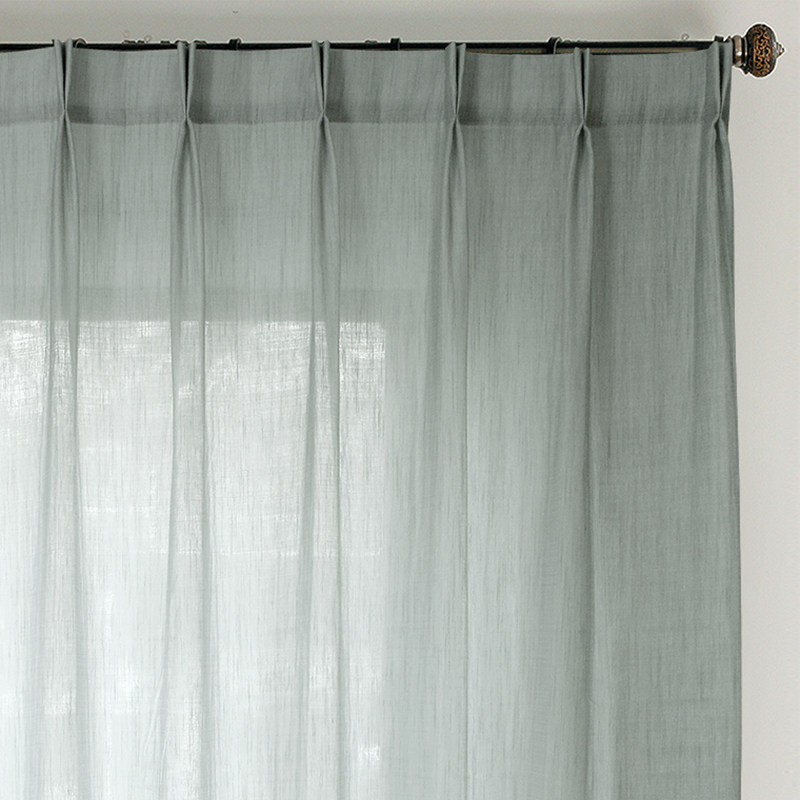 mifu米夫 灰绿棉麻暗纹理纱帘纯色阳台窗纱飘窗半遮光法式简约