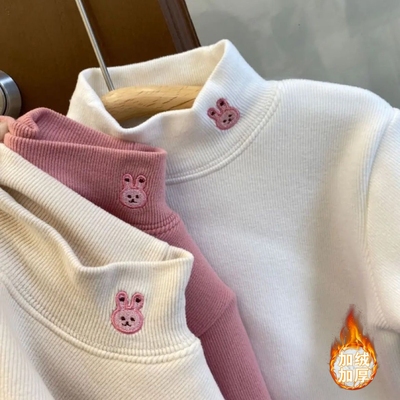 女童儿童秋冬小童韩系新款加绒加厚一体绒小兔子打底衫百搭款内搭