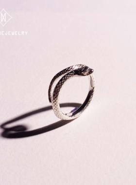 足银999情侣对戒国风开口蛇戒