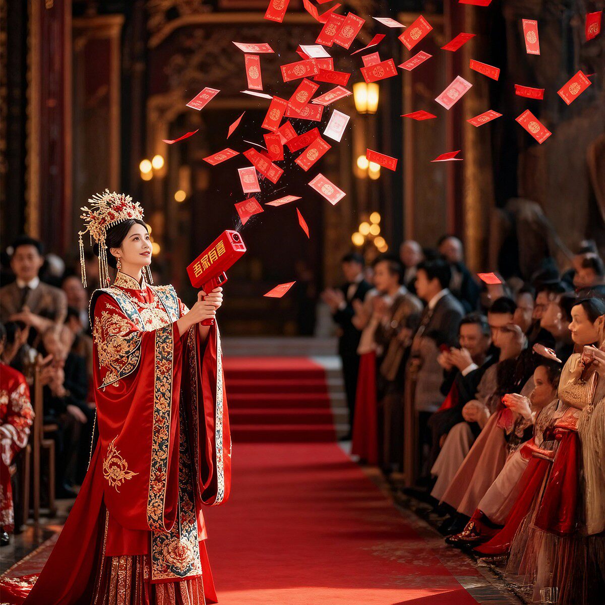 新娘堵门道具喷钱枪接亲游戏喷钞机拍照婚礼筷子夹钞结婚撒钱新郎