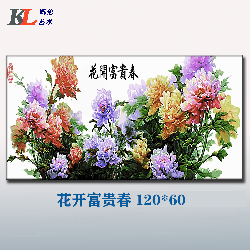 新款diy数字油画牡丹花卉手绘涂色客厅书房大幅装饰画 花开富贵春图片