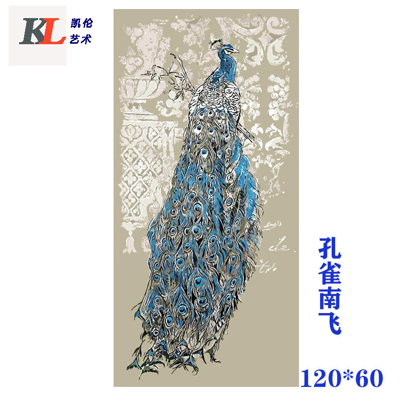 diy玄关背景墙大幅孔雀装饰画