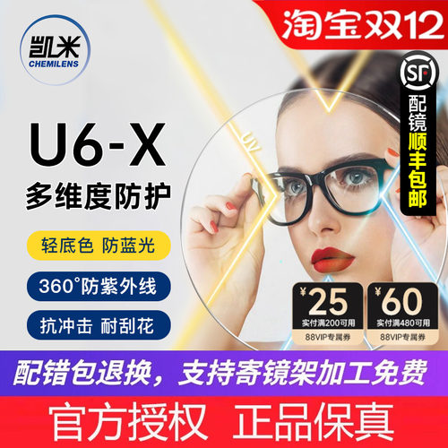 韩国凯米U6-X无底色防蓝光镜片