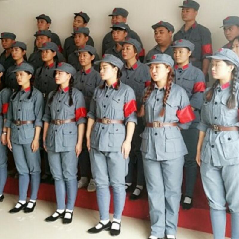 儿童红军服棉麻粗布小军装演出服表演服八路军新四军衣服套装服装
