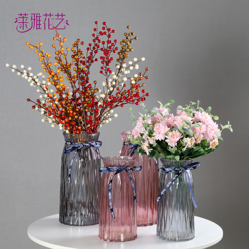 仿真花用透明水晶玻璃花瓶富贵竹百合玫瑰插花花器客厅摆件