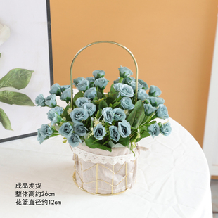 清仓仿真花套装 饰摆设拍照道具塑料花摆件 插好成品假花花篮桌面装