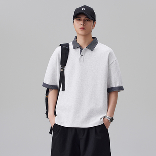 美式 潮流休闲T恤衫 条纹翻领撞色POLO衫 夏季 男士 实拍2026新款