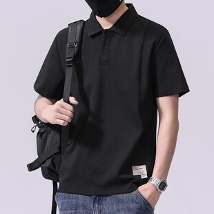 短袖 实拍2026夏季 拼接弹力Polo衫 时尚 男宽松百搭翻领T恤上衣 新款