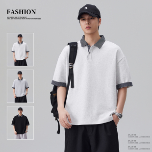 美式 潮流休闲T恤衫 条纹翻领撞色POLO衫 夏季 男士 实拍2026新款