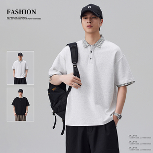 夏季 实拍2026新款 男士 潮流半拉链POLO衫 撞色翻领上衣T恤 美式