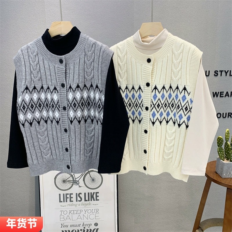 卡芙恰恰童装 儿童韩版提花针织背心2025秋冬男女童毛衣外套6206