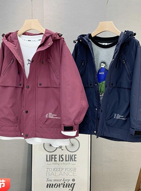 牛哆哆童装 儿童韩版连帽冲锋衣外套2025秋男女童洋气拉链衫77796