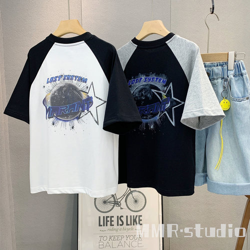 大E小e童装夏季纯棉插肩袖T恤潮