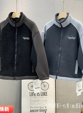 布芮欧童装 儿童韩版拼色摇粒绒外套2025冬款字母保暖拉链衫77033