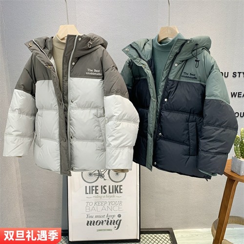 牛哆哆常规男女拼色羽绒服白鸭绒