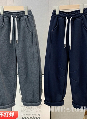 牛哆哆童装 儿童韩版加绒休闲裤2025冬款男女童一体绒弯刀裤65088