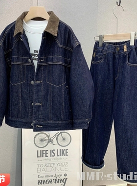 牛哆哆童装 儿童韩版夹棉牛仔外套2025冬款男女童翻领夹克衫82230