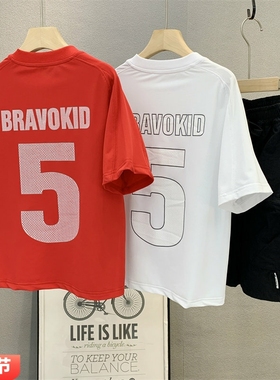布芮欧童装 儿童韩版V领速干T恤衫2025夏款时尚洋气数字短袖56127