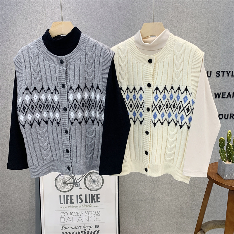 卡芙恰恰童装 儿童韩版提花针织背心2024秋冬男女童毛衣外套6206