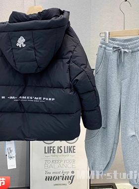 大E小e童装 儿童韩版羽绒服2025冬款男女童字母90白鸭绒外套93950