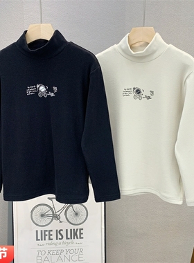 大E小e童装 儿童韩版德绒发热衫2025冬款男女童半高领百搭T恤9722