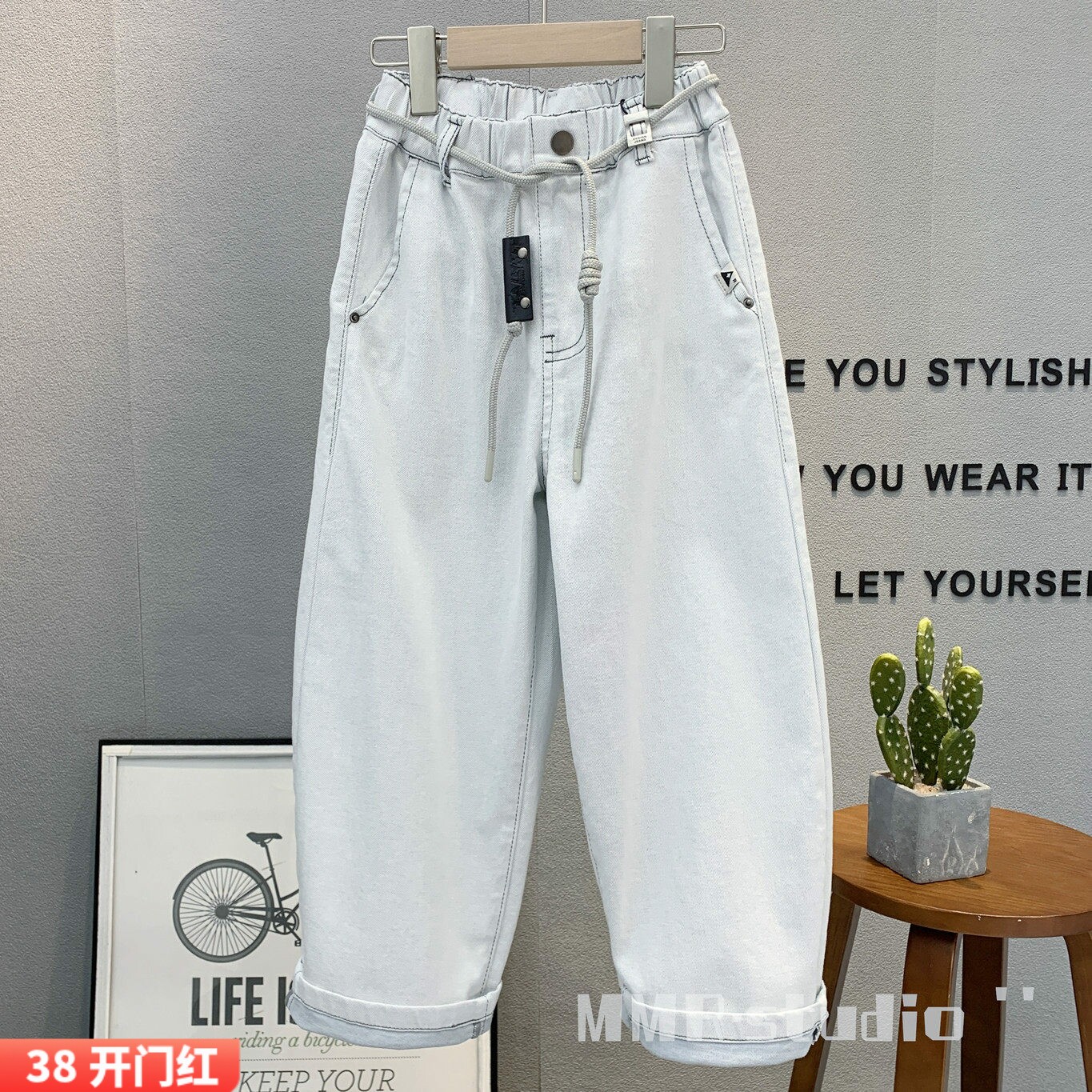 大E小e童装 儿童韩版白色牛仔裤2026春款男女童百搭老爹裤潮89922