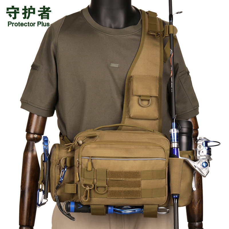 守护者路亚包多功能腰包男斜挎单肩背包竿包一体式背包渔具钓鱼包