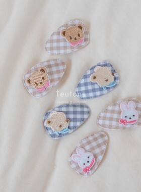 条顿特惠福利｜日本familiar风可爱卡通小熊小兔格子bb夹手工发夹