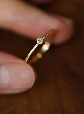 星夏ROMANTIC925纯银镀18K金迷你细致极简四爪闪钻戒指轻奢高级