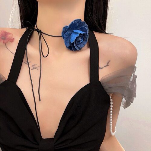 复古法式大花朵choker项链女高级感锁骨链流苏绑带颈带颈链女项圈