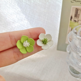 小清新不对称白绿韩系花朵耳夹森系简约花瓣新潮款 仙气甜美无耳洞