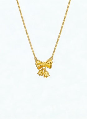 新款中式在逃公主蝴蝶结铃兰花项链女金色高级设计感女款锁骨链