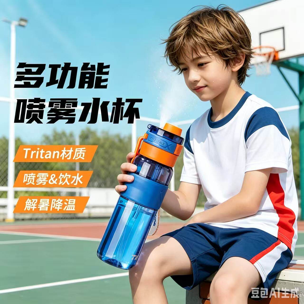 tritan喷雾杯大容量儿童小学生夏日户外初中军训运动骑行喷水壶