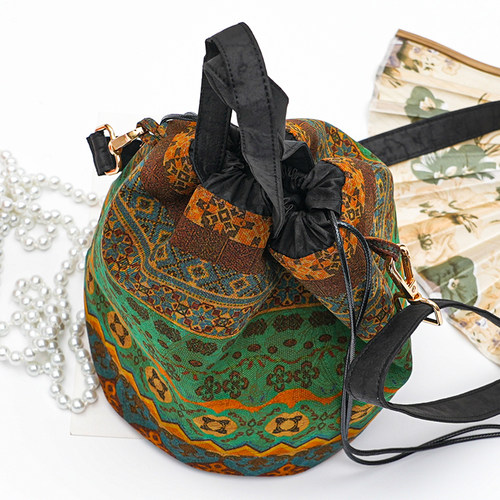 香云纱真丝单肩水桶包