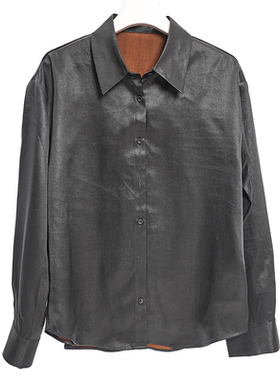 衬衫【喻祥光】香云纱上衣中国风桑蚕丝真丝黑色气质缎面新款简约