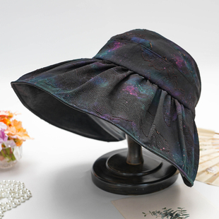 香云纱【半空顶】褶皱大帽檐真丝桑蚕丝防晒遮阳帽百搭女太阳帽夏