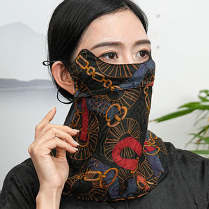 香云纱护眼角口罩护颈防晒面纱真丝桑蚕丝档太阳防风防尘脸罩女夏